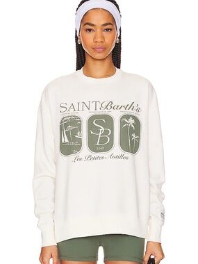 WeWoreWhat Cream Graphic Sweatshirt with Olive Green Print